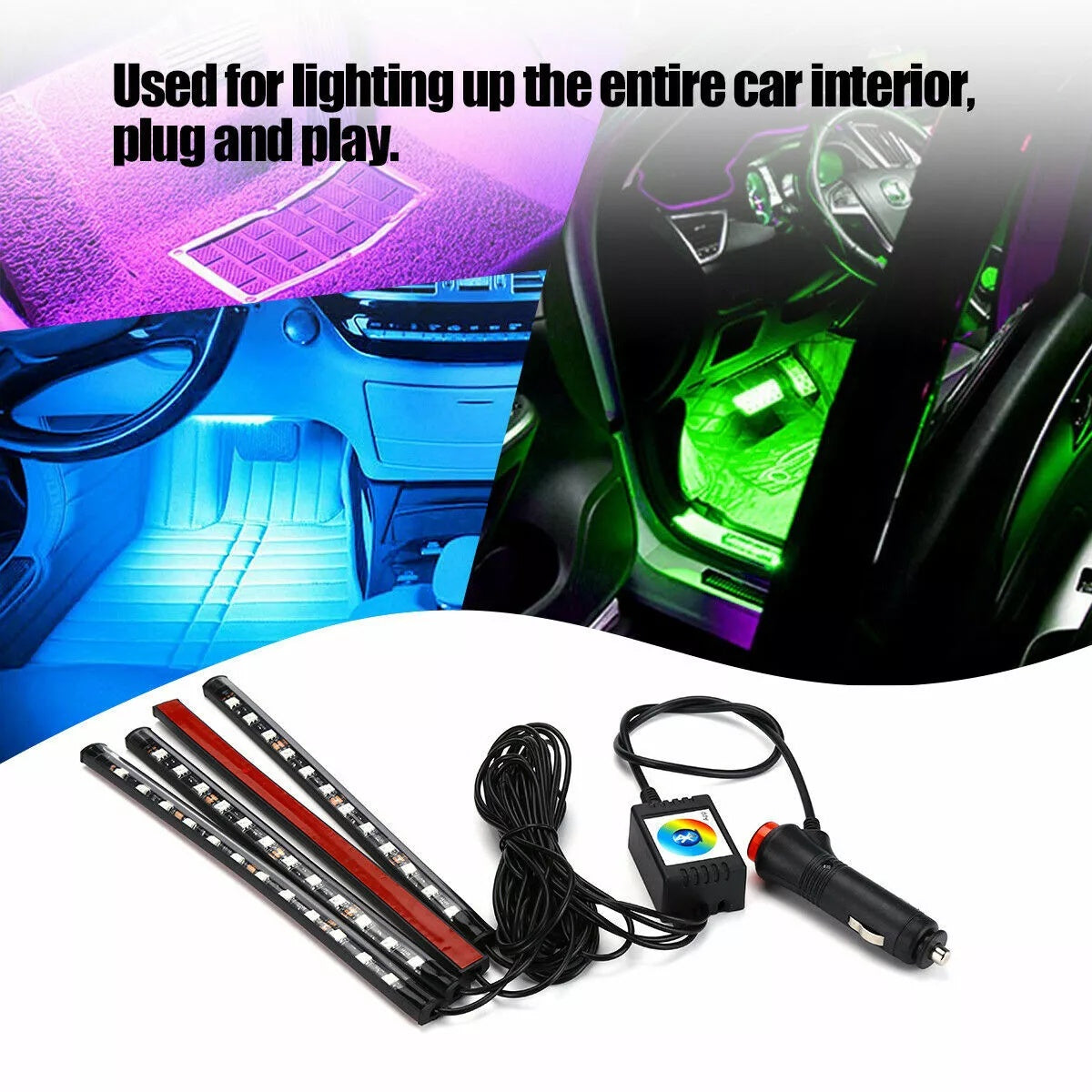 RGB LED Car Interior Strip Lights – Remote-Controlled Footwell Atmosphere Kit (US)