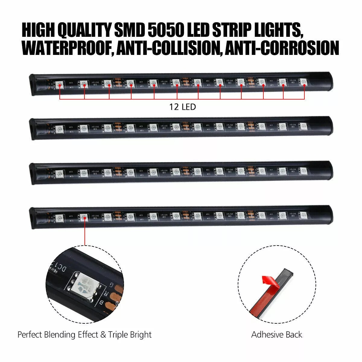 RGB LED Car Interior Strip Lights – Remote-Controlled Footwell Atmosphere Kit (US)