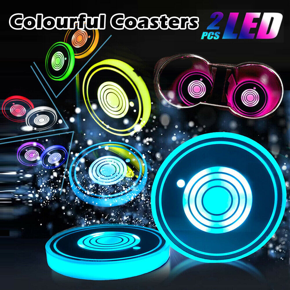 LED Car Cup Holder Coasters with USB Charging – Waterproof, Non-Slip, Ambient Light