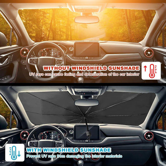 Umbrella-Style Foldable Windshield Sun Shade — UV & Heat Protection for Cars, SUVs & Trucks