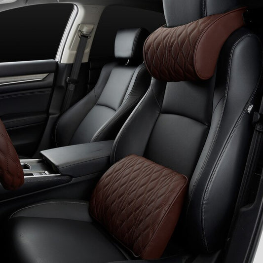 Memory Foam Car Headrest & Lumbar Support Set – Universal Leather Cushion (US)
