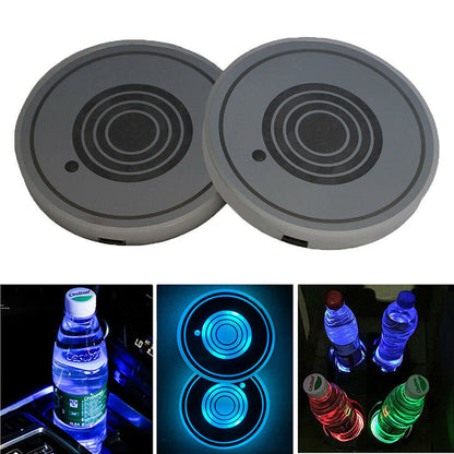 LED Car Cup Holder Coasters with USB Charging – Waterproof, Non-Slip, Ambient Light