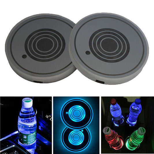 LED Car Cup Holder Coasters with USB Charging – Waterproof, Non-Slip, Ambient Light