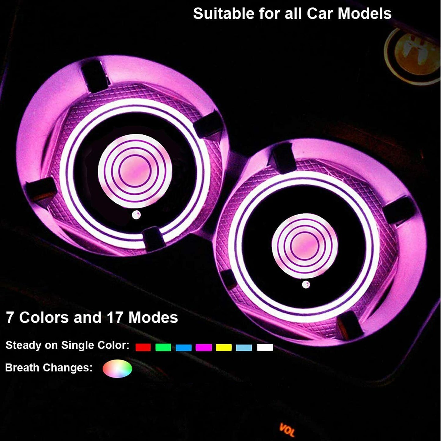 LED Car Cup Holder Coasters with USB Charging – Waterproof, Non-Slip, Ambient Light