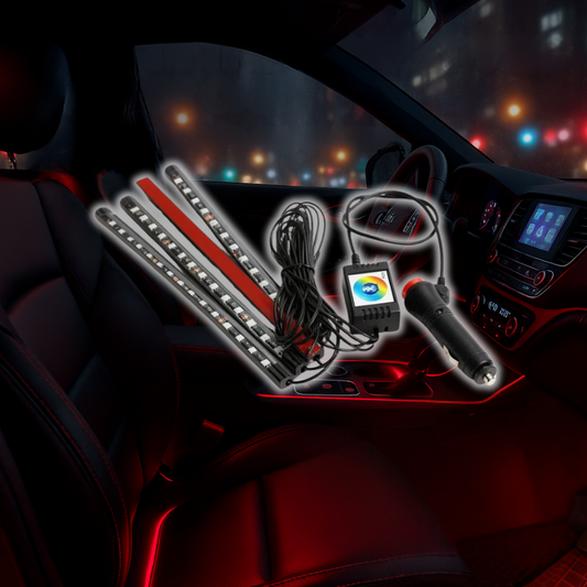 RGB LED Car Interior Strip Lights – Remote-Controlled Footwell Atmosphere Kit (US)